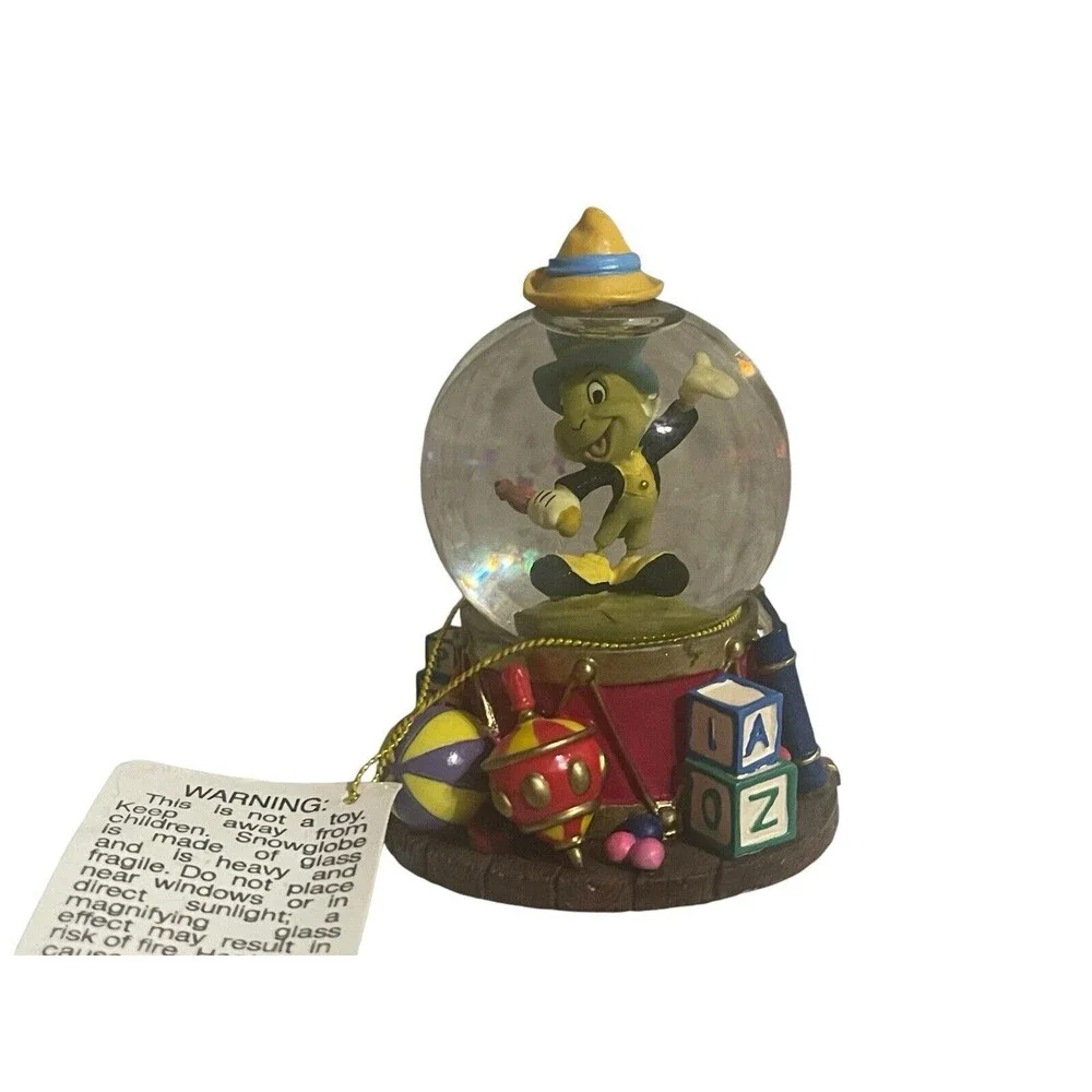 Vintage Disney Jiminy Cricket Collectible Mini Snow Globe Christmas Ornament Tag